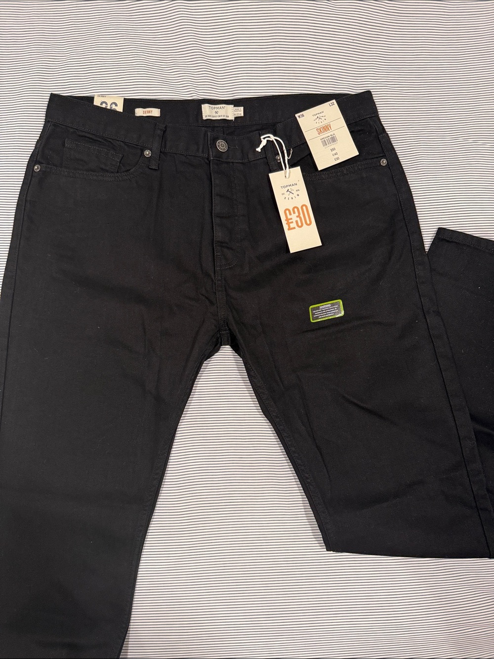 Topman Black Slim Jeans with Green Accent Patch